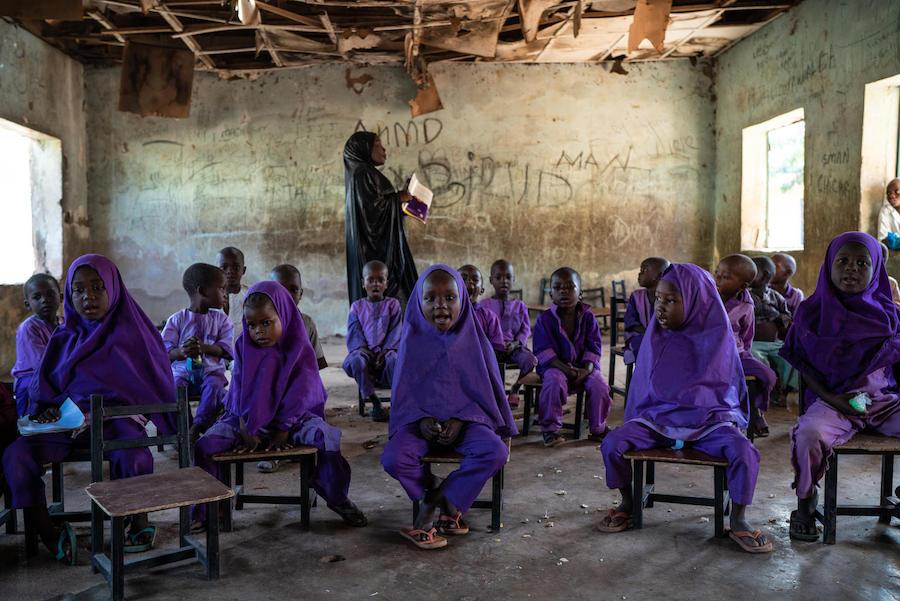 Young students recite a lesson at Miya Central Primary School, Bauchi State, Nigeria.