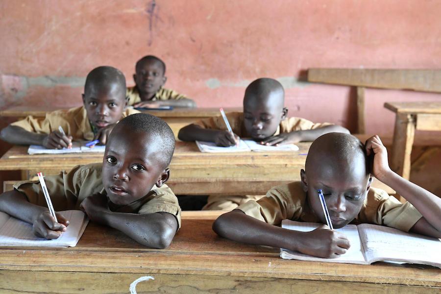 Boys attend class at an Islamic school in Biankouma, a village in western Côte d'Ivoire, in January 2019.