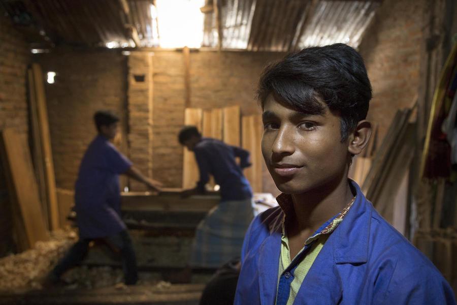 In February 2019, Mohammd, 16, is learning woodworking in a UNICEF-supported job skills program in the Cox's Bazar district of Bangladesh.