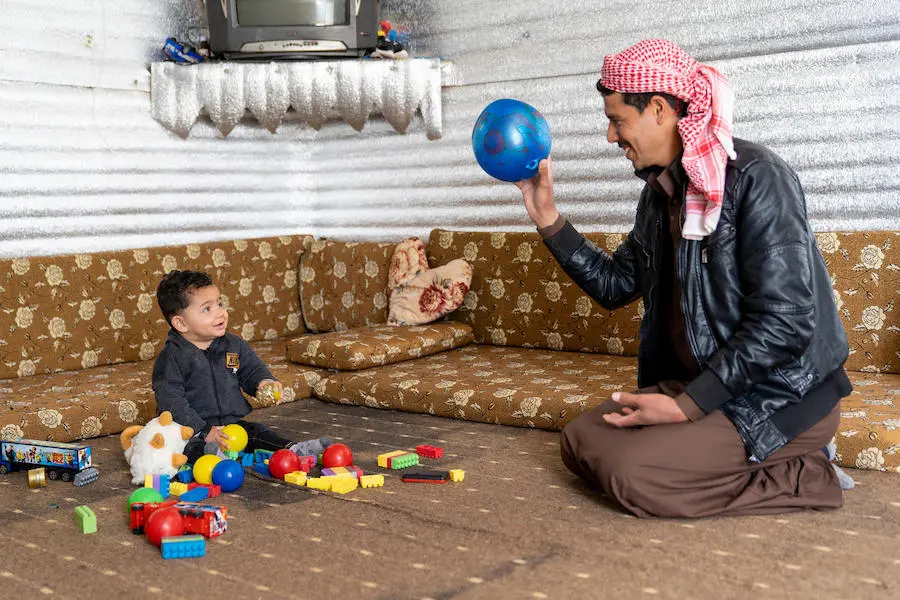 Mohammad, 1, was born in Jordan's Azraq refugee camp. His father, Shaheen, works as a shepherd to support his family, who are refugees from Syria. Mohammad, 1, was born in Jordan's Azraq refugee camp. His father, Shaheen, works as a shepherd to support his family, who are refugees from Syria.