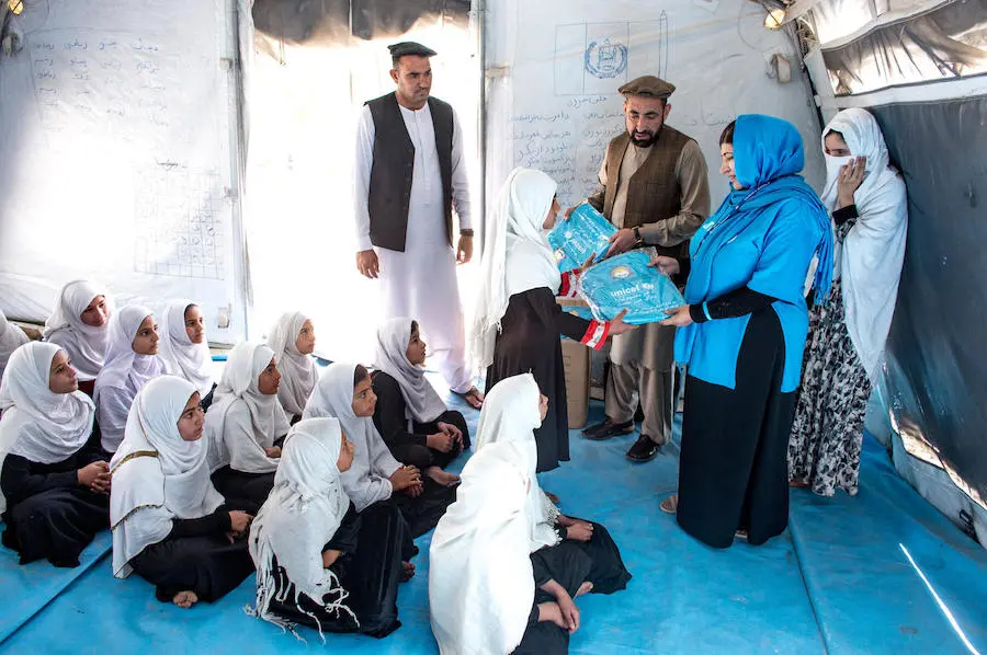 UNICEf Afghanistan staff visit the Zanogra Community-Based Education (CBE) cluster to distribute school supplies in Surkhrod district, Nangarhar province, Afghanistan in April 2019. UNICEF Afghanistan staff visit the Zanogra Community-Based Education cluster to deliver school supplies in Surkhrod distict, Nangarhar province, Afghanistan in April 2019.