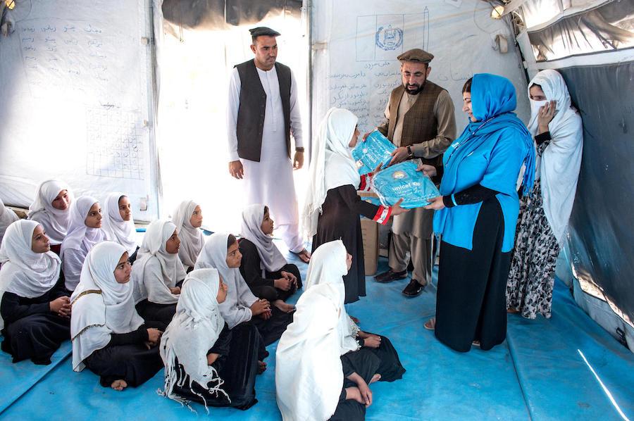 UNICEF Afghanistan staff visit the Zanogra Community-Based Education cluster to deliver school supplies in Surkhrod distict, Nangarhar province, Afghanistan in April 2019. 
