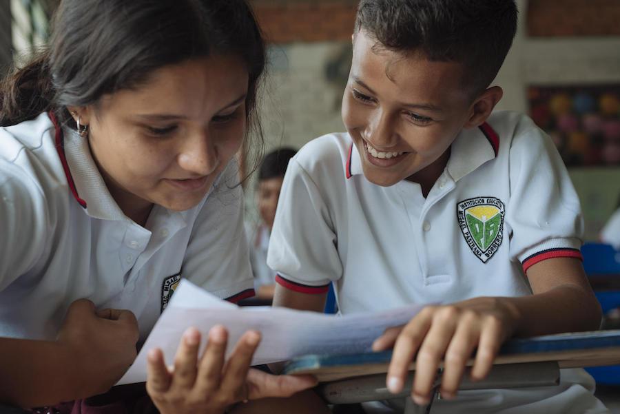 On 24 April 2019 in Cucuta, Colombia, students attend class at the Misael Pastrana School where about 70% of the students are Venezuelans who cross the border every morning to attend.