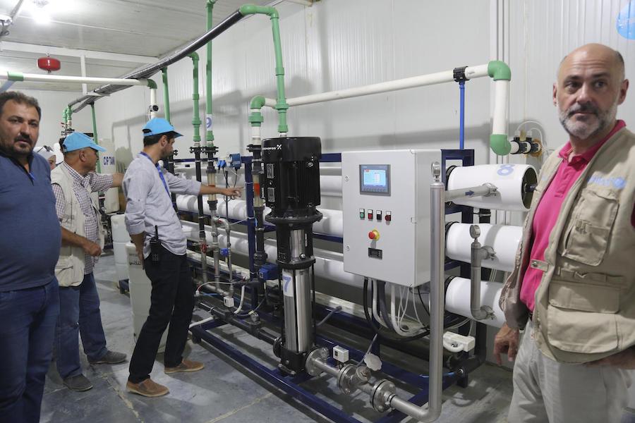 In July 2019, a UNICEF delegation visited a water purification station installed by UNICEF in Al-Hol camp, northeast Syria.