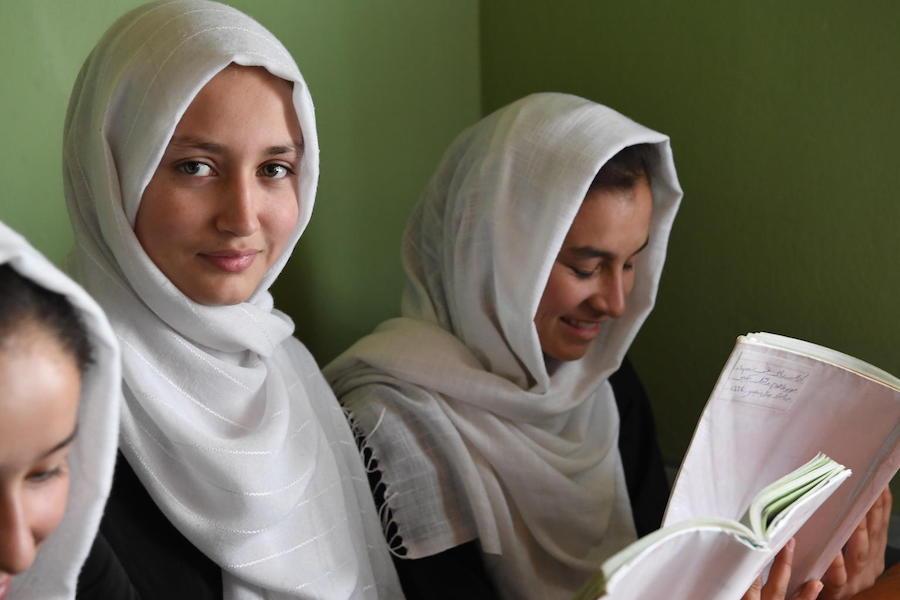 Children study in two shifts at UNICEF-supported Sayef High School in Faizabad, Badakhshan, northern Afghanistan: girls in the morning, boys in the afternoon.