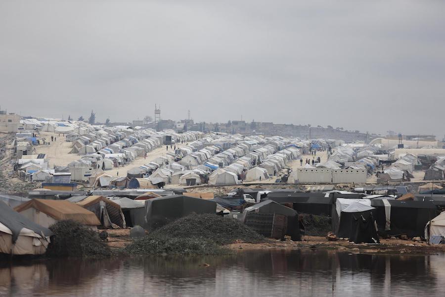 On 19 January 2021, a view of a flooded area in Kafr Losin Camp in northwest Syrian Arab Republic. 