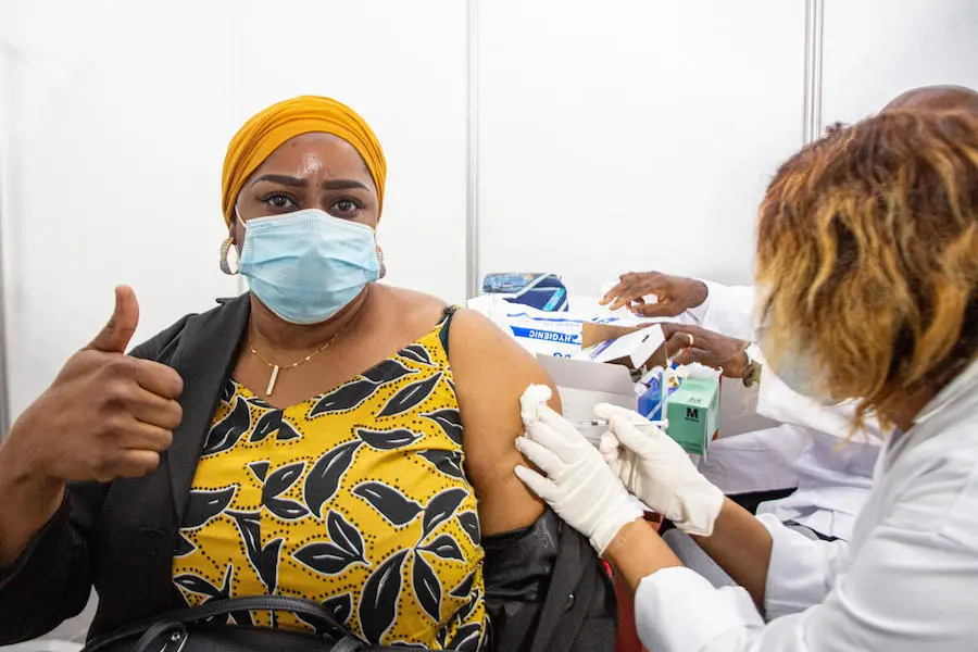 On March 1, 2021, health worker Dagnoko Salimata is one of the first to receive the COVID-19 vaccine at the Treichville vaccination center in Abidjan, in the south of Côte d'Ivoire. On March 1, 2021, health worker Dagnoko Salimata is one of the first to receive the COVID-19 vaccine at the Treichville vaccination center in Abidjan, in the south of Côte d'Ivoire.