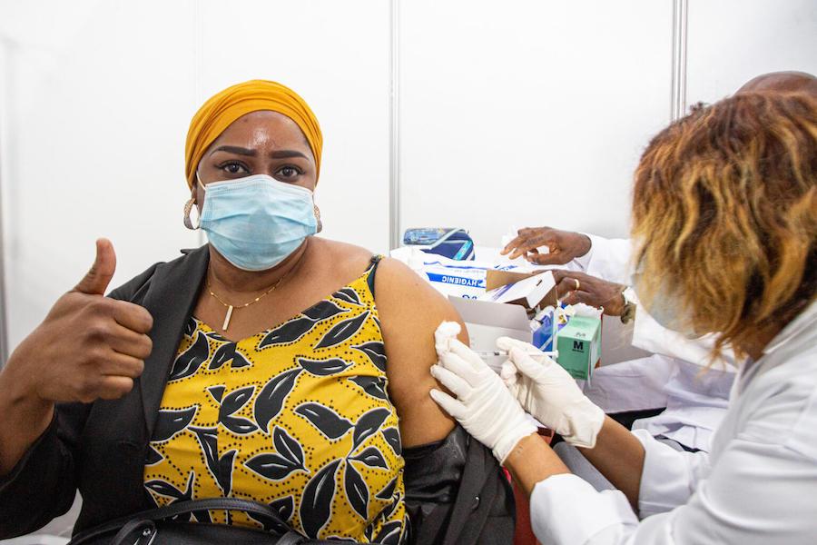 On March 1, 2021, health worker Dagnoko Salimata is one of the first to receive the COVID-19 vaccine at the Treichville vaccination center in Abidjan, in the south of Côte d'Ivoire.