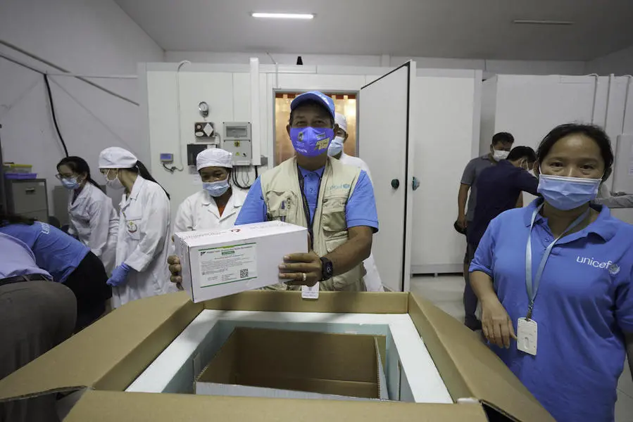 Cambodia takes delivery of 324,000 doses of the AstraZeneca COVID-19 vaccine on March 2, becoming one of the first countries in the Western Pacific region to receive vaccines through the COVAX Facility. Cambodia takes delivery of 324,000 doses of the AstraZeneca COVID-19 vaccine on March 2, becoming one of the first countries in the Western Pacific region to receive vaccines through the COVAX Facility.