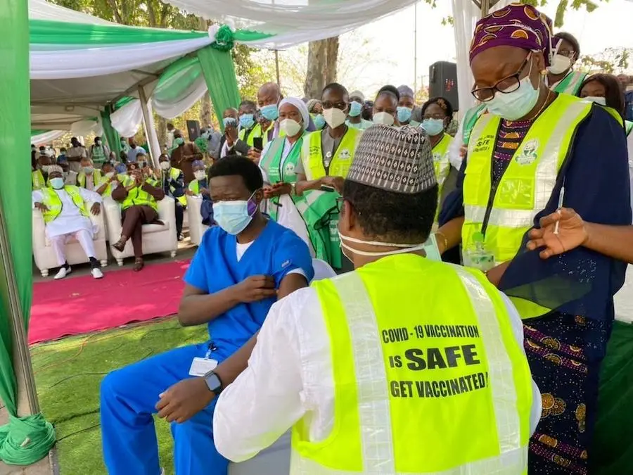 The first male health worker to get the COVID-19 vaccine in Nigeria has been working in the isolation ward at National Hospital in Abuja since March 2020. The first male health worker to get the COVID-19 vaccine in Nigeria has been working in the isolation ward at National Hospital in Abuja since March 2020.