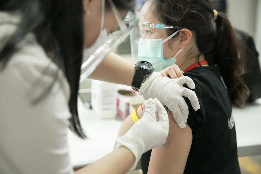 6 March 2021 - Health workers receive the COVID-19 vaccine in San Juan City, Metro Manila. 6 March 2021 - Health workers receive the COVID-19 vaccine in San Juan City, Metro Manila.