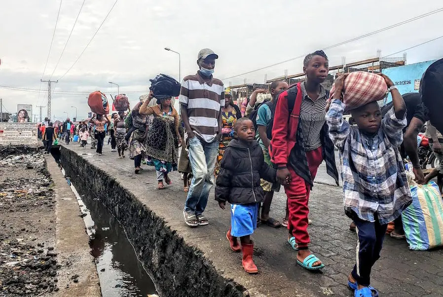 In the Democratic Republic of the Congo on May 27, 2021, residents of the city of Goma evacuate to Sake following warnings that Mount Nyiragongo might erupt a second time. In the Democratic Republic of the Congo on May 27, 2021, residents of the city of Goma evacuate to Sake following warnings that Mount Nyiragongo might erupt a second time.