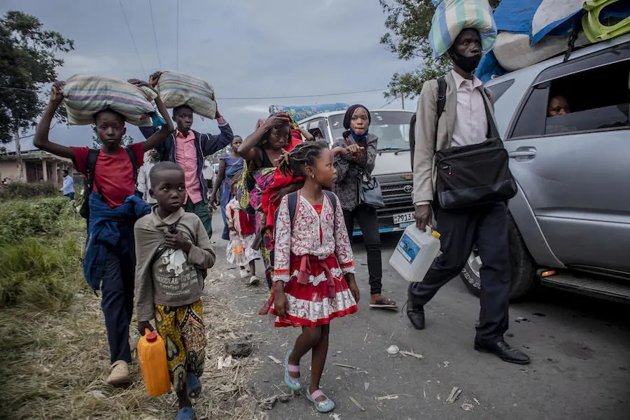 In the Democratic Republic of the Congo on May 27, 2021, residents of the city of Goma evacuate to Sake following warnings that Mount Nyiragongo might erupt a second time. In the Democratic Republic of the Congo on May 27, 2021, residents of the city of Goma evacuate to Sake following warnings that Mount Nyiragongo might erupt a second time.