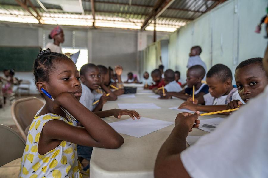 UNICEF and partners have established temporary classrooms where students can continue their educations while schools damaged in Haiti's August 14, 2021 earthquake are being repaired. 