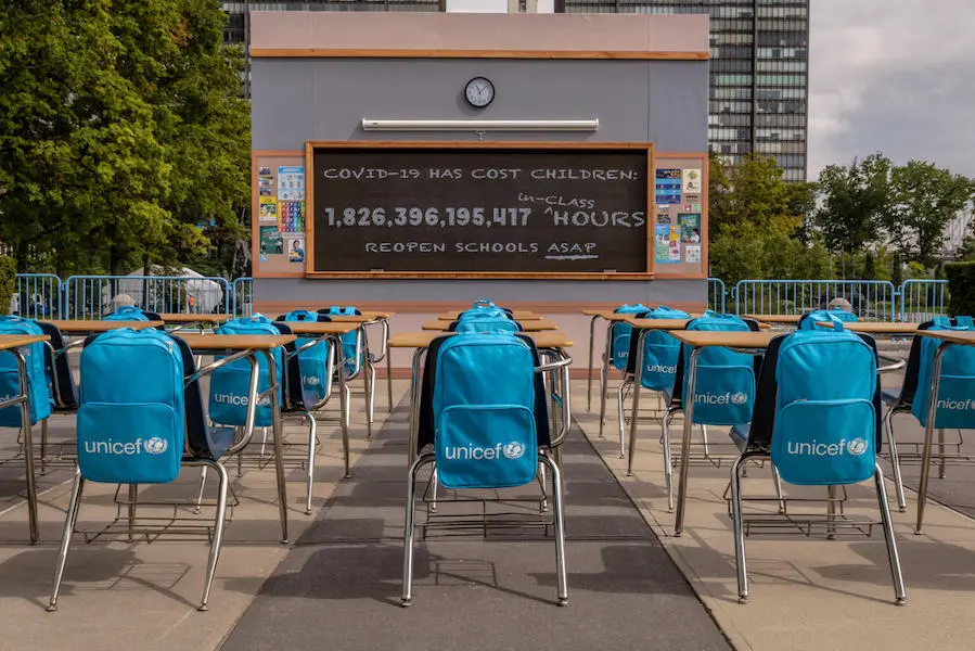 On September 16, 2021, a view of UNICEF’s “No Time to Lose” installation at United Nations Headquarters in New York, United States of America. On September 16, 2021, a view of UNICEF’s “No Time to Lose” installation at United Nations Headquarters in New York, United States of America.