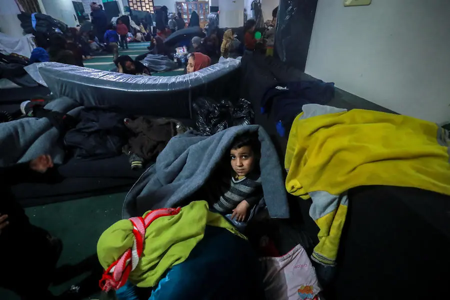 Internally displaced families in Musab Bin Omair mosque, Tal Hajar, Hasakah city, northeast Syria on January 27, 2022. Internally displaced families in Musab Bin Omair mosque, Tal Hajar, Hasakah city, northeast Syria on January 27, 2022.