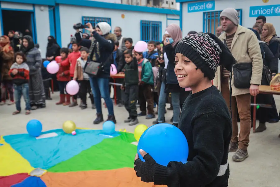 Eleven-year-old Ahmad at Waleed Nofal school, a UNICEF-supported temporary shelter for the internally displaced in northeast Syria, on January 27, 2022. Eleven-year-old Ahmad at Waleed Nofal school, a UNICEF-supported temporary shelter for the internally displaced in northeast Syria, on January 27, 2022.