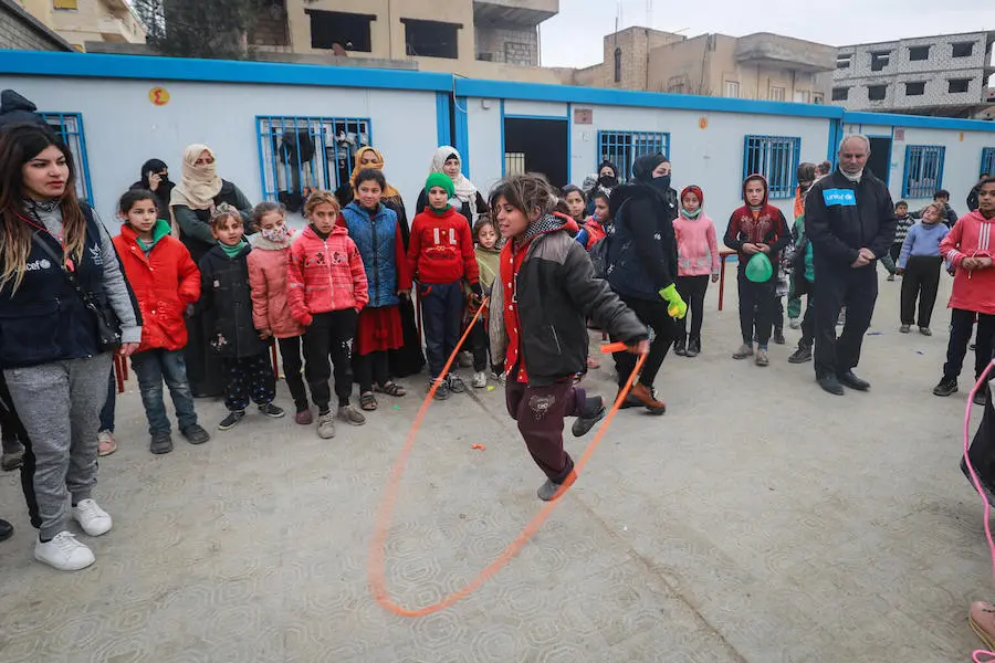 Rawab, 12, and her family fled violence in the Ghwayran neighborhood in Hasakah city, northeast Syria in January 2022. They are staying in a UNICEF-supported shelter. Rawab, 12, and her family fled violence in the Ghwayran neighborhood in Hasakah city, northeast Syria in January 2022. They are staying in a UNICEF-supported shelter.