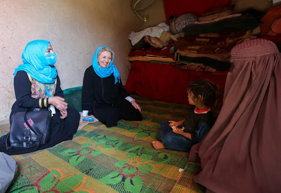 UNICEF Executive Director Catherine Russell visits a family at their home in the Dand district of Kandahar, Afghanistan. UNICEF Executive Director Catherine Russell visits a family at their home in the Dand district of Kandahar, Afghanistan.