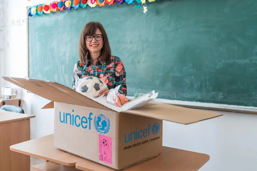 UNICEF provided recreation kits and educational materials to a pop-up primary school for Ukrainian refugees in Bucharest, Romania. UNICEF provided recreation kits and educational materials to a pop-up primary school for Ukrainian refugees in Bucharest, Romania.
