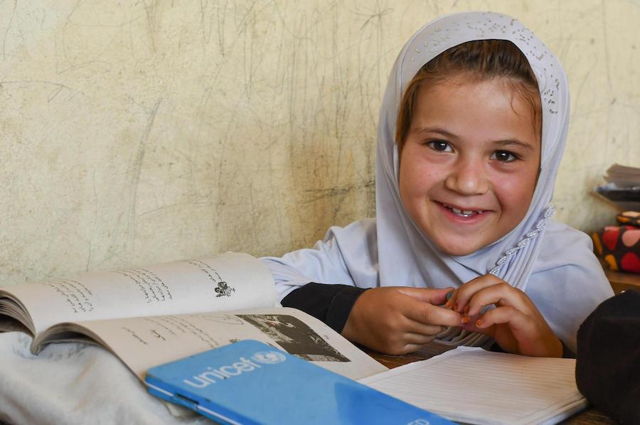 Sharzad, 7, is a student at UNICEF-supported Turgani High School in Faizabad, Afghanistan. She wants to become a teacher. 