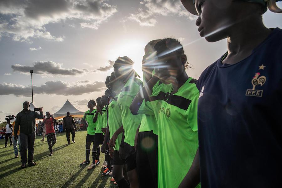 Young girls take part in a UNICEF-supported football tournament in Niamey, Niger in October 2019.