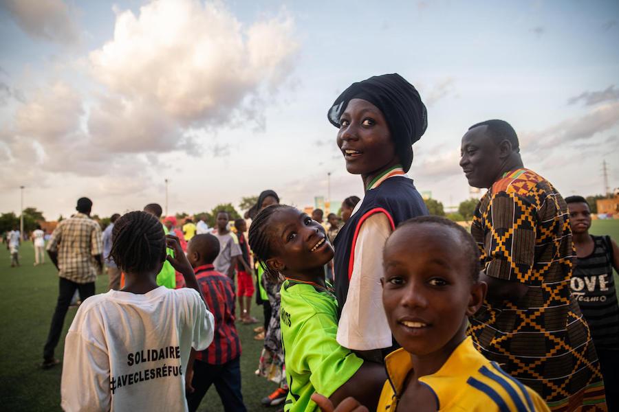 Young girls take part in a UNICEF-supported football tournament in Niamey, Niger.