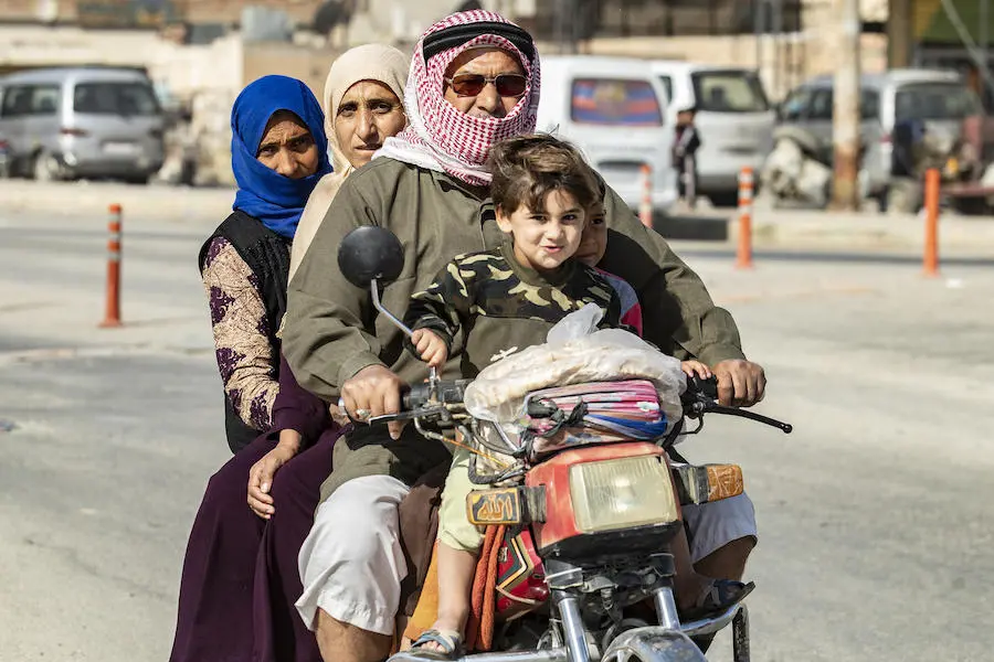 Families continue to flee ecalating violence in northeast Syria in October 2019. Families continue to flee ecalating violence in northeast Syria in October 2019.