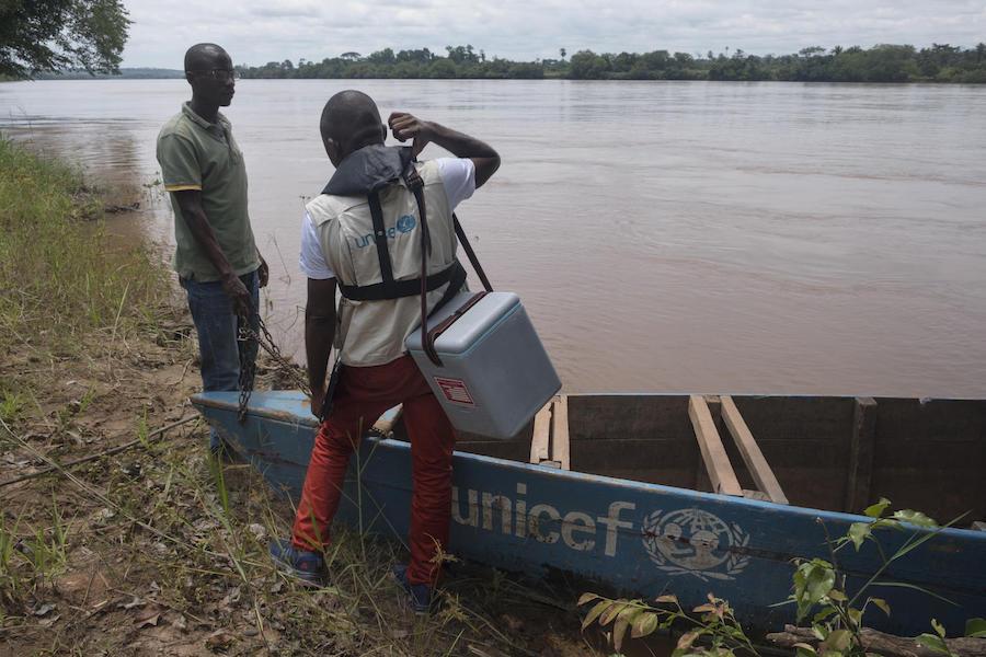 On November 5, 2019, a mobile UNICEF vaccination team travels by boat on the Kasai River in the Democratic Republic of the Congo to reach remote villages. 