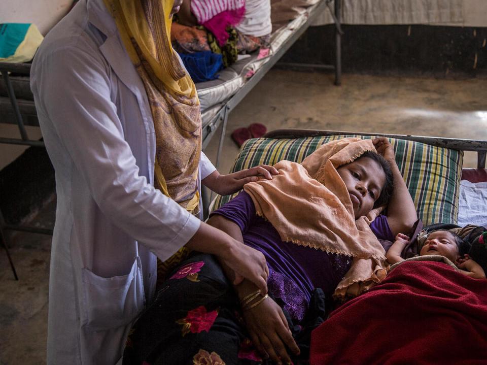 After fleeing brutal violence in Myanmar, 18-year-old Hazera gave birth to her daughter at a UNICEF-supported health center in the Kutupalong camp for Rohingya refugees in Cox's Bazar, Bangladesh.
