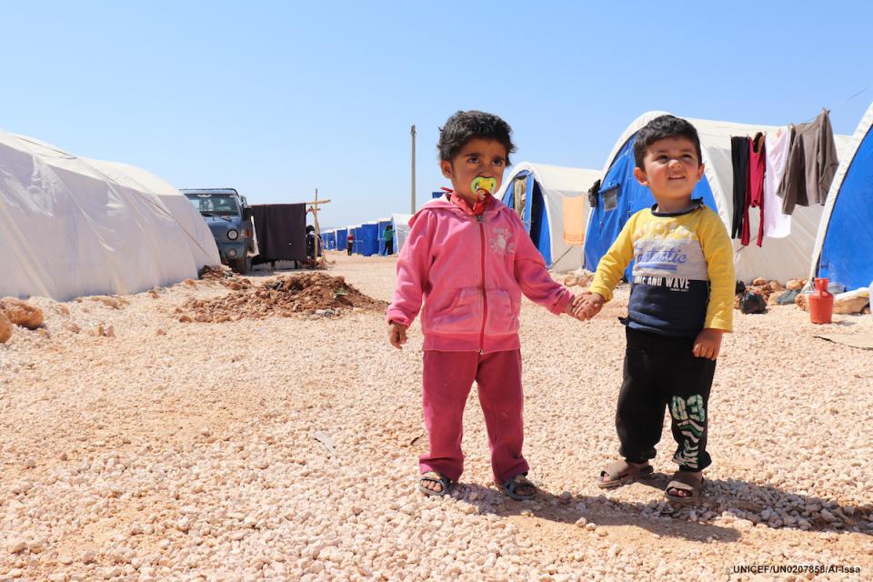 UNICEF USA's photo of the year features two young children from Syria photographed at the Fafin camp for displaced families located north of Aleppo.