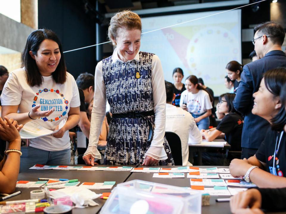 In October 2018, UNICEF Executive Director Henrietta H. Fore met with participants of "Generation Unlimited" boot camp at KMUTT Knowledge Exchange for Innovation in Bangkok, Thailand. 