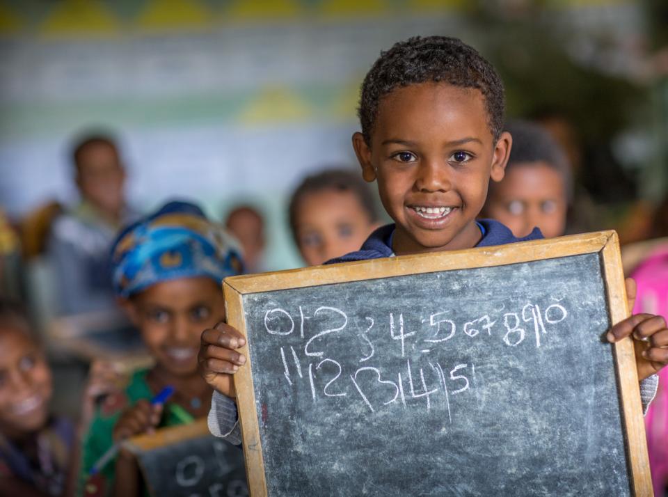 Abel, 6, loves going to his UNICEF-supported school and playing with his friends in Ethiopia. 