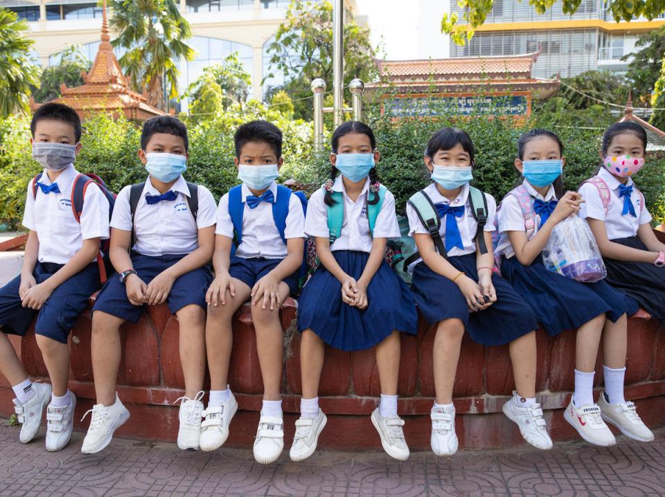 Students at Preah Norodom Primary School, Phnom Penh, Cambodia during their second day of school reopening, September 7, 2020.
