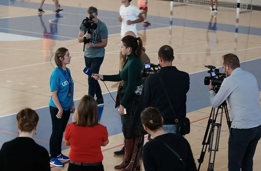 Lucy Meyer, spokesperson for the UNICEF-Special Olympics partnership, speaks about issues regarding children with disabilities with local journalists in Montenegro. Lucy Meyer, spokesperson for the UNICEF-Special Olympics partnership, speaks about issues regarding children with disabilities with local journalists in Montenegro.