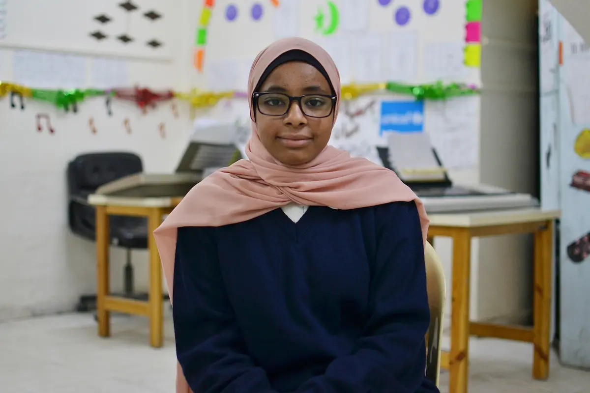 Hayat, 15, has been enrolled in the Makani center in East Amman, Jordan, for four years.