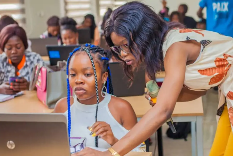 Marie-Lucienne Affoué N’Guessan, right, organizes skills training opportunities for girls and young women in Côte d'Ivoire.