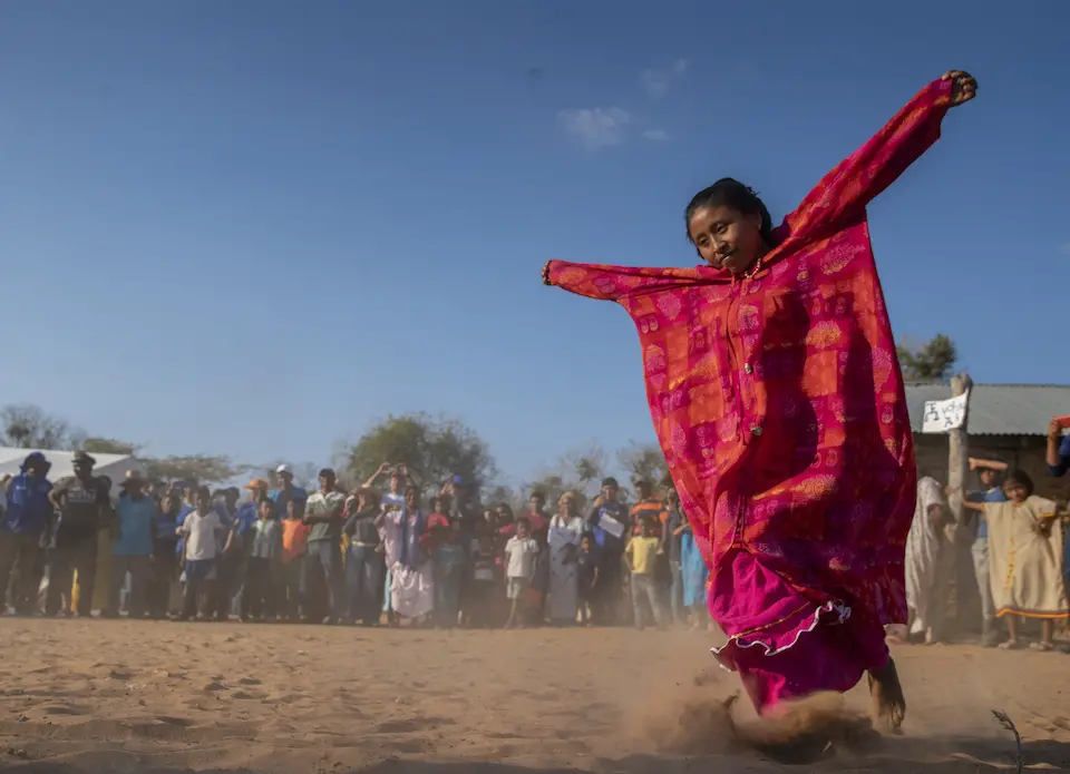A girl dances in rural northern Colombia, where UNICEF is working with partners to to help bring safe water to thousands.