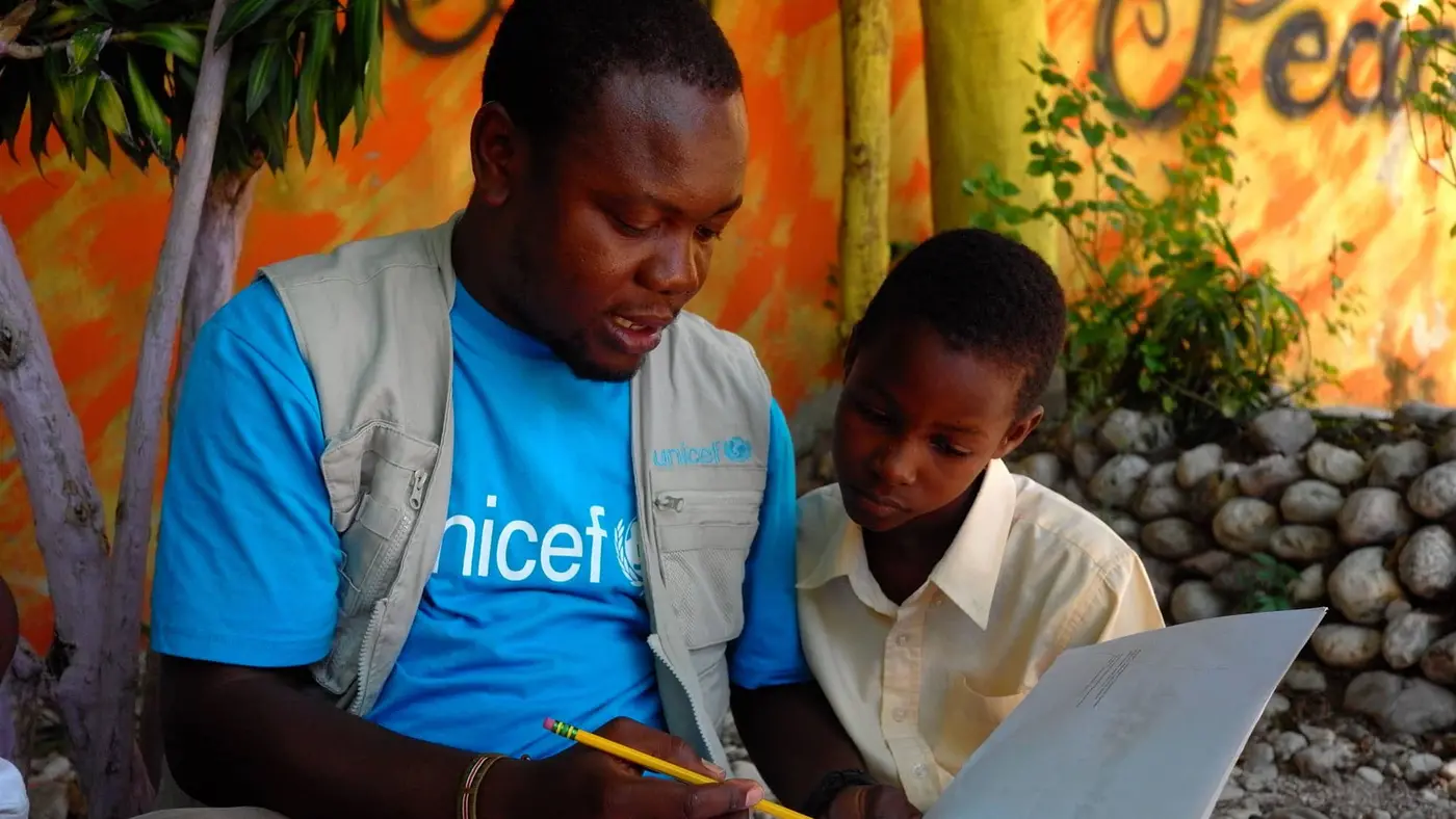 Les Cayes, Haiti. Children are benefitting from psychosocial and educational activities at this center supported by UNICEF and IDEJEN in the aftermath of 14 August Earthquake.