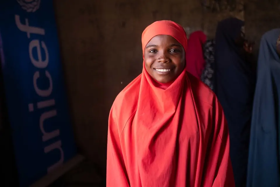 Fatima, 15, in her classroom in a school supported by UNICEF with funding from Education Cannot Wait in Maiduguri, Nigeria.