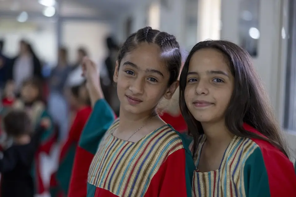 Girls attend a UNICEF open day of sports and recreation in East Jerusalem, West Bank in September 2025.