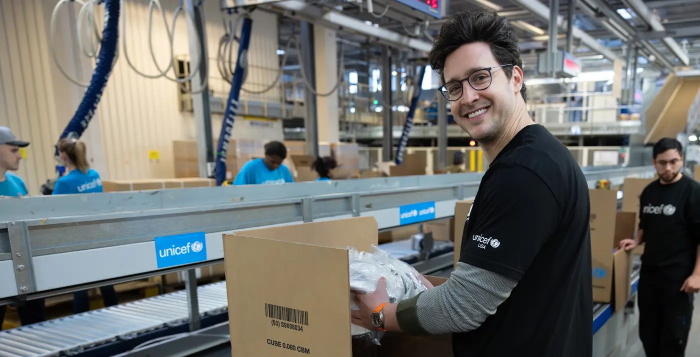 Ambassador Doctor Mike at UNICEF's supply warehouse in Copenhagen.