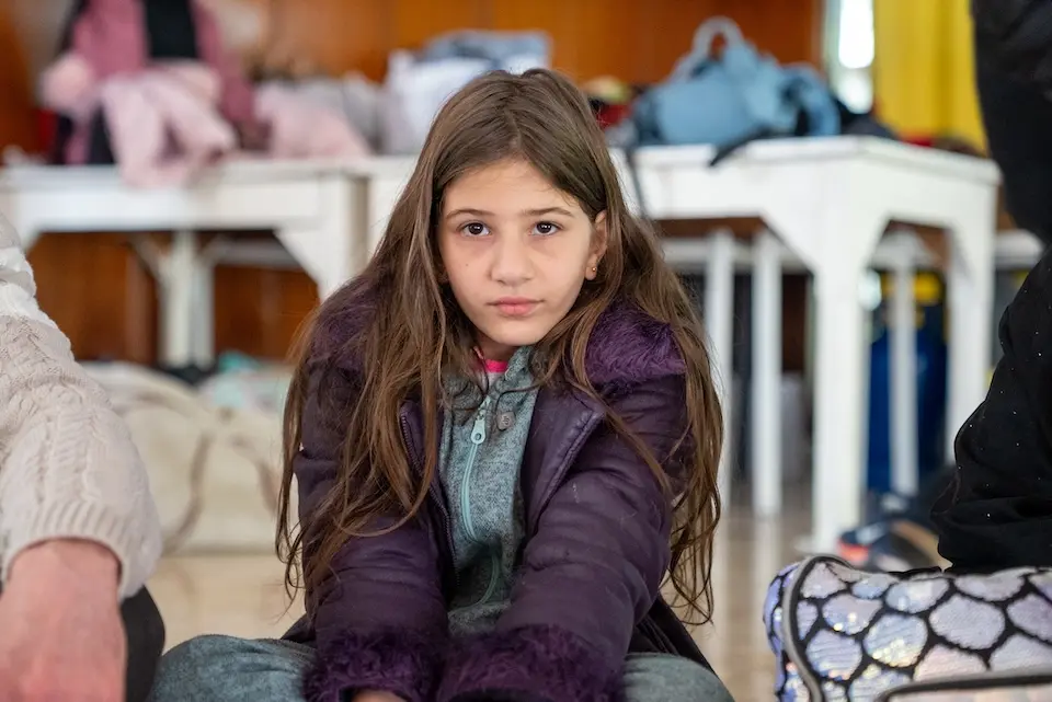 On March 3, 2026, in Mount Lebanon, Lebanon, 12-year-old Zeinab shelters inside a public school, where UNICEF is reaching families displaced by the latest military escalation with emergency support.