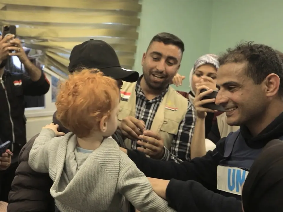 Toddlers who were evacuated to Egypt from the Gaza Strip as infants are reunited with their families in Khan Younis in April 2026.