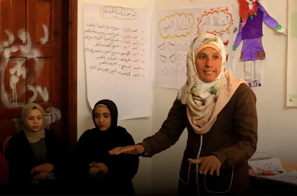 Girls participate in a UNICEF-supported learning session on menstrual hygiene in Gaza in 2026.