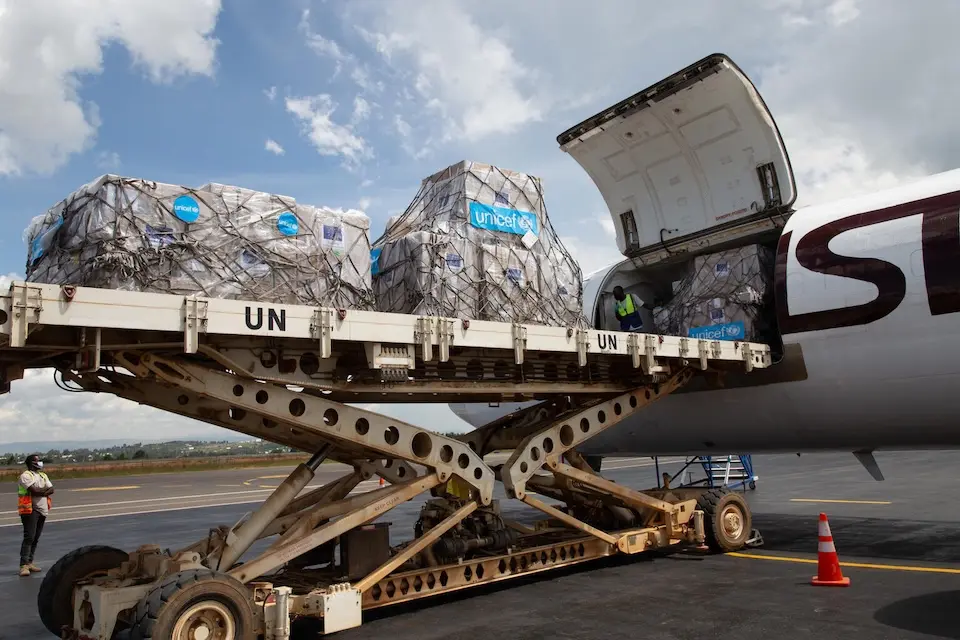 A plane filled with emergency supplies to support Ebola outbreak response arrives in the DRC.
