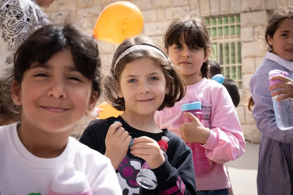 Girls participate in a UNICEF-supported violence prevention program at a school in Hebron, West Bank, on June 10, 2026.