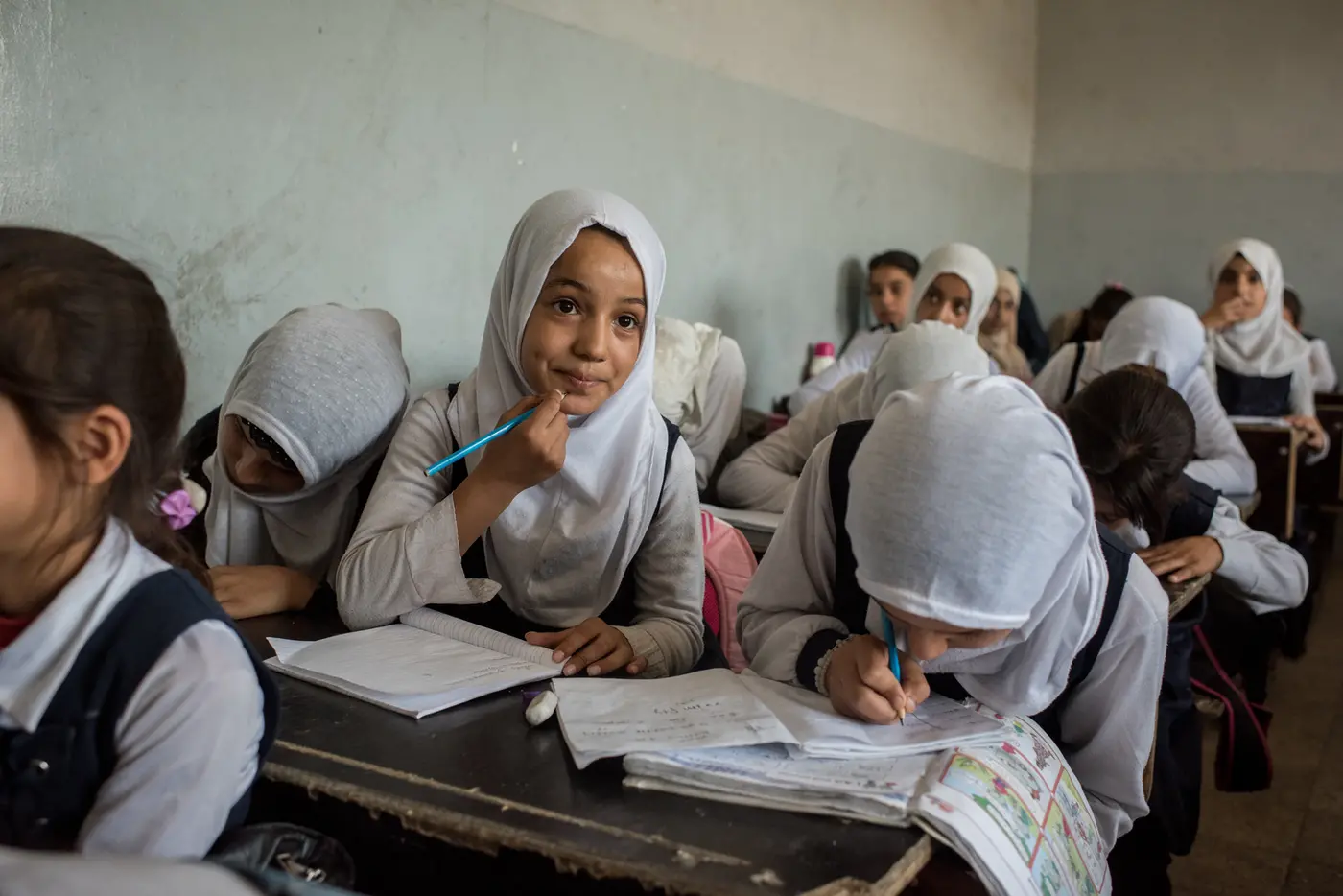 Students attend re-opened school in Mosul, Iraq