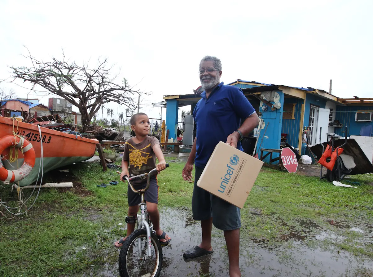 In October 2017, UNICEF and partners delivered hygiene kits to families in Humacao, Puerto Rico in the aftermath of Hurricane Maria. In October 2017, UNICEF and partners delivered hygiene kits to families in Humacao, Puerto Rico in the aftermath of Hurricane Maria.