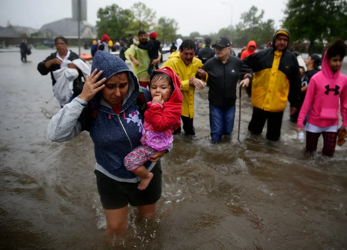 People Wading Through Hurricane Harvey